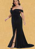 Aria Trumpet/Mermaid Off the Shoulder Sweep Train Velvet Evening Dress UKP0021134