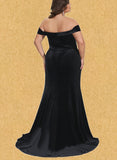 Aria Trumpet/Mermaid Off the Shoulder Sweep Train Velvet Evening Dress UKP0021134