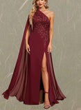 Journey Trumpet/Mermaid One Shoulder Floor-Length Chiffon Lace Evening Dress With Sequins UKP0021136