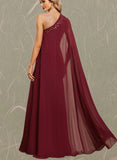 Journey Trumpet/Mermaid One Shoulder Floor-Length Chiffon Lace Evening Dress With Sequins UKP0021136