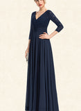 Ariana A-line V-Neck Floor-Length Chiffon Lace Evening Dress UKP0021138