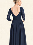 Ariana A-line V-Neck Floor-Length Chiffon Lace Evening Dress UKP0021138