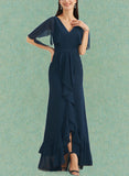 Kennedy A-line V-Neck Asymmetrical Chiffon Cocktail Dress UKP0021140