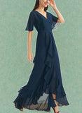 Kennedy A-line V-Neck Asymmetrical Chiffon Cocktail Dress UKP0021140