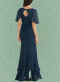 Kennedy A-line V-Neck Asymmetrical Chiffon Cocktail Dress UKP0021140