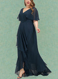 Kennedy A-line V-Neck Asymmetrical Chiffon Cocktail Dress UKP0021140