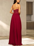 Alondra A-line V-Neck Floor-Length Chiffon Lace Evening Dress With Sequins UKP0021143