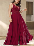 Alondra A-line V-Neck Floor-Length Chiffon Lace Evening Dress With Sequins UKP0021143