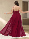 Alondra A-line V-Neck Floor-Length Chiffon Lace Evening Dress With Sequins UKP0021143