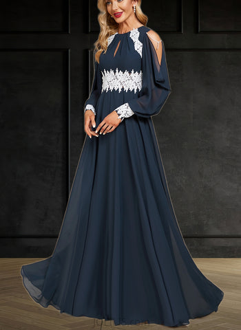 Desiree A-line Scoop Floor-Length Chiffon Evening Dress With Beading Pleated Appliques Lace UKP0021147