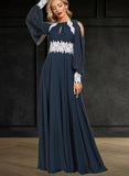 Desiree A-line Scoop Floor-Length Chiffon Evening Dress With Beading Pleated Appliques Lace UKP0021147