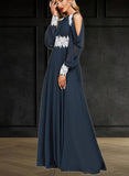 Desiree A-line Scoop Floor-Length Chiffon Evening Dress With Beading Pleated Appliques Lace UKP0021147