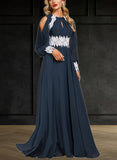 Desiree A-line Scoop Floor-Length Chiffon Evening Dress With Beading Pleated Appliques Lace UKP0021147