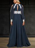 Desiree A-line Scoop Floor-Length Chiffon Evening Dress With Beading Pleated Appliques Lace UKP0021147