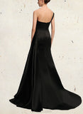 Karissa Trumpet/Mermaid One Shoulder Sweep Train Satin Evening Dress With Pleated UKP0021148