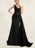 Karissa Trumpet/Mermaid One Shoulder Sweep Train Satin Evening Dress With Pleated UKP0021148