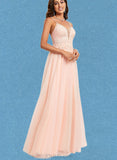 Lydia Ball-Gown/Princess V-Neck Floor-Length Lace Tulle Prom Dresses With Rhinestone Sequins UKP0021151