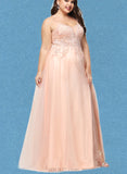 Lydia Ball-Gown/Princess V-Neck Floor-Length Lace Tulle Prom Dresses With Rhinestone Sequins UKP0021151