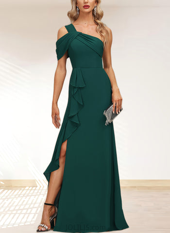 Millicent Sheath/Column Cold Shoulder One Shoulder Floor-Length Chiffon Evening Dress With Cascading Ruffles UKP0021152