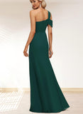 Millicent Sheath/Column Cold Shoulder One Shoulder Floor-Length Chiffon Evening Dress With Cascading Ruffles UKP0021152