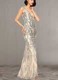 Sally Sheath/Column V-Neck Floor-Length Sequin Evening Dress UKP0021154