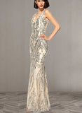 Sally Sheath/Column V-Neck Floor-Length Sequin Evening Dress UKP0021154