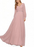 Suzanne A-line V-Neck Floor-Length Chiffon Evening Dress With Beading Pleated UKP0021158