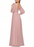 Suzanne A-line V-Neck Floor-Length Chiffon Evening Dress With Beading Pleated UKP0021158