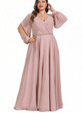 Suzanne A-line V-Neck Floor-Length Chiffon Evening Dress With Beading Pleated UKP0021158