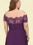 Nan A-line Off the Shoulder Knee-Length Chiffon Lace Cocktail Dress With Beading UKP0021159