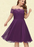 Nan A-line Off the Shoulder Knee-Length Chiffon Lace Cocktail Dress With Beading UKP0021159