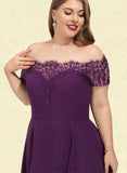 Nan A-line Off the Shoulder Knee-Length Chiffon Lace Cocktail Dress With Beading UKP0021159