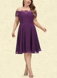 Nan A-line Off the Shoulder Knee-Length Chiffon Lace Cocktail Dress With Beading UKP0021159