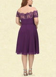 Nan A-line Off the Shoulder Knee-Length Chiffon Lace Cocktail Dress With Beading UKP0021159