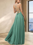 Bella A-line Square Floor-Length Chiffon Evening Dress UKP0021161