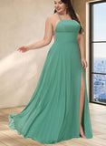 Bella A-line Square Floor-Length Chiffon Evening Dress UKP0021161