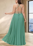 Bella A-line Square Floor-Length Chiffon Evening Dress UKP0021161