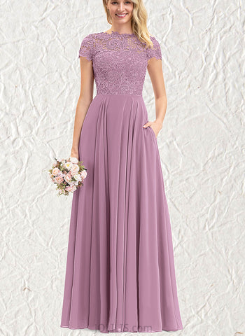 Anaya A-line Scoop Floor-Length Chiffon Lace Evening Dress UKP0021163