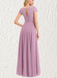 Anaya A-line Scoop Floor-Length Chiffon Lace Evening Dress UKP0021163