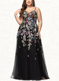 Melinda Ball-Gown/Princess V-Neck Sweep Train Lace Tulle Prom Dresses UKP0021165