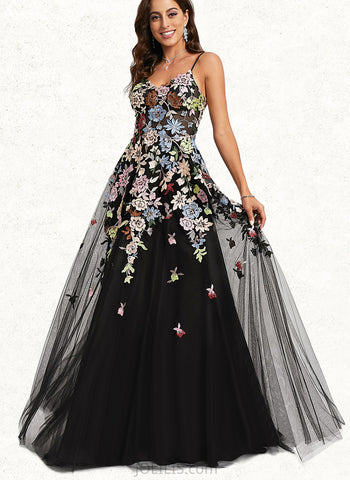 Melinda Ball-Gown/Princess V-Neck Sweep Train Lace Tulle Prom Dresses UKP0021165