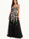 Melinda Ball-Gown/Princess V-Neck Sweep Train Lace Tulle Prom Dresses UKP0021165