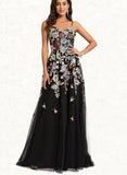 Melinda Ball-Gown/Princess V-Neck Sweep Train Lace Tulle Prom Dresses UKP0021165