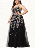 Melinda Ball-Gown/Princess V-Neck Sweep Train Lace Tulle Prom Dresses UKP0021165