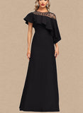 Ada A-line Scoop Illusion Floor-Length Stretch Crepe Evening Dress With Beading UKP0021166