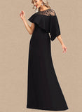 Ada A-line Scoop Illusion Floor-Length Stretch Crepe Evening Dress With Beading UKP0021166