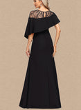 Ada A-line Scoop Illusion Floor-Length Stretch Crepe Evening Dress With Beading UKP0021166