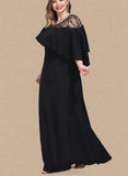 Ada A-line Scoop Illusion Floor-Length Stretch Crepe Evening Dress With Beading UKP0021166