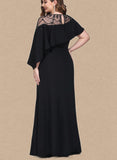 Ada A-line Scoop Illusion Floor-Length Stretch Crepe Evening Dress With Beading UKP0021166