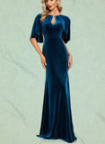 Celia Sheath/Column Scoop Floor-Length Velvet Evening Dress With Beading Appliques Lace Sequins UKP0021171